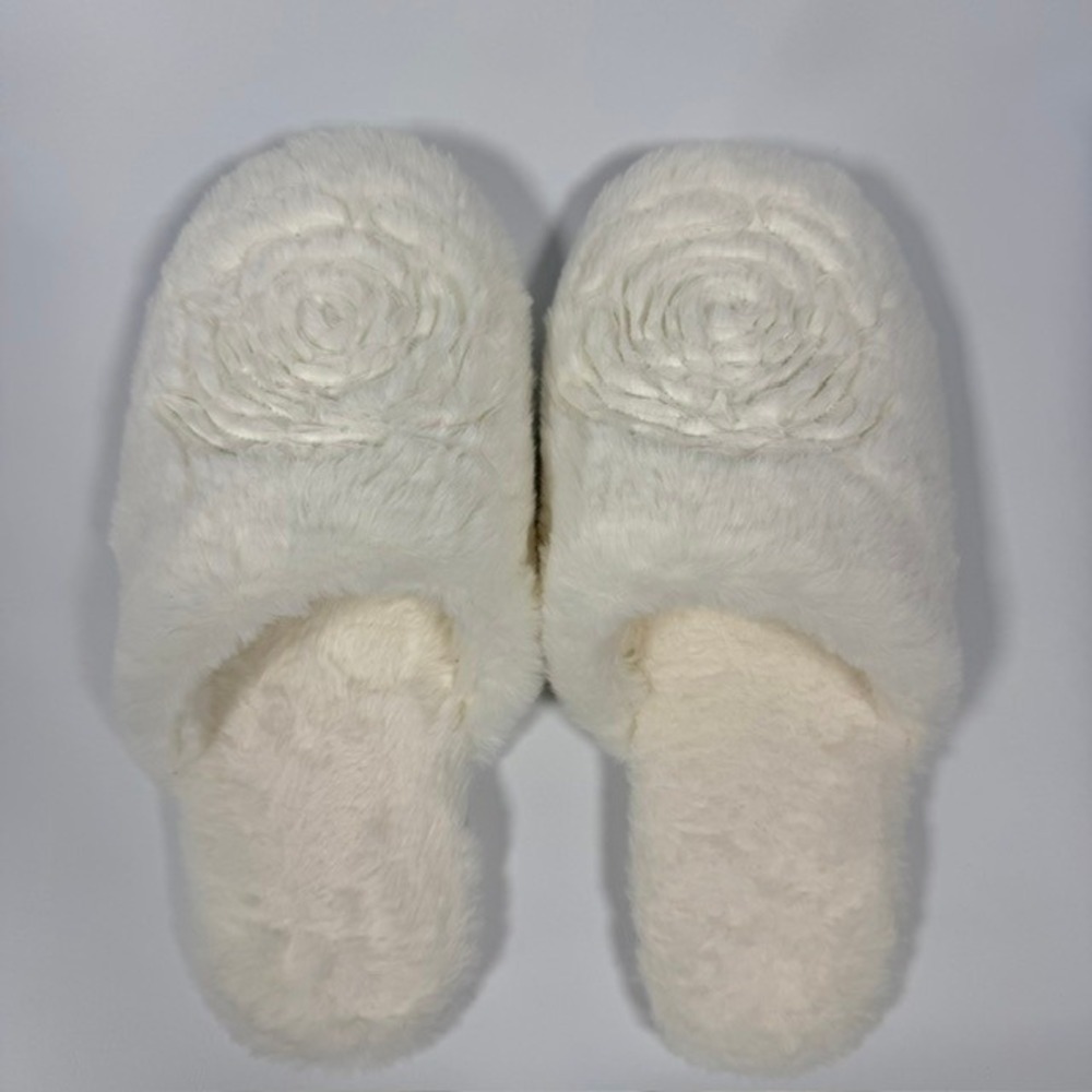 LoveShackFancy x Pottery Barn Ivory Faux Fur Rosette Slippers Medium